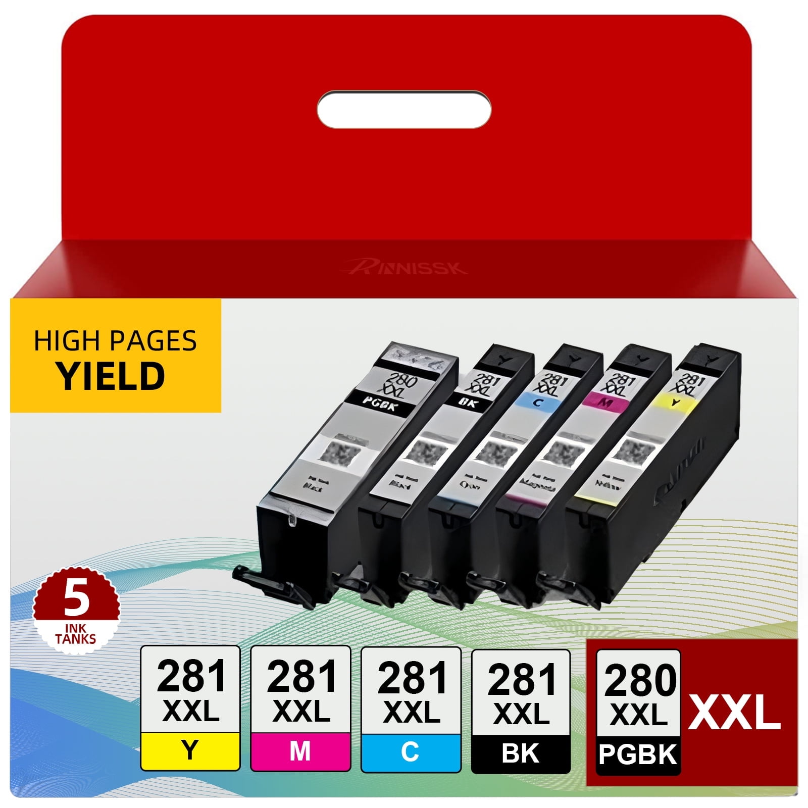 280XXL 281XXL Ink Cartridge for Canon 280 281 PGI-280XXL CLI-281XXL for PIXMA TR8520 TS8220 TR7520 TS9120 TS6120 TS6220 TS8120 TS9520 TS6320 TS9521C TS8320 TS702 (5 Pack)