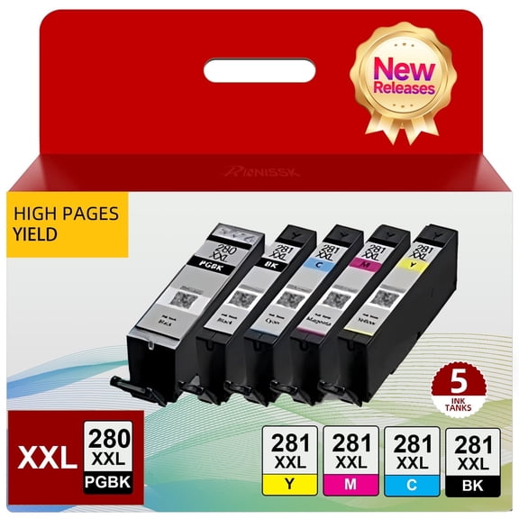 280XXL 281XXL Ink Cartridge for Canon Ink 280 281 PGI-280XXL CLI-281XXL for PIXMA TS9521 TR8520 TS8220 TR7520 TS9120 TS8600 TS9512 Printer (5 Pack)