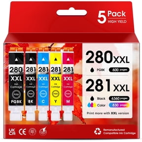 280XXL 281XXL Ink Cartridge Compatible for Canon ink 280 and 281 for PG280 and CL281 for Canon Printer Ink for Canon PIXMA TR7520 TR8520 TR8620 TR8500 TS8222 TS8320 TS8322 TS8120 TS9120 (5-Pack)