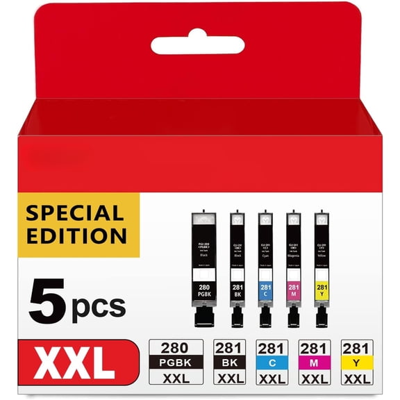 280XXL 281XXL Ink Cartridges Replacement for Canon 280 281 Ink Cartridges PGI-280XXL CLI-281XXL for TR8620a TR8520 TR8620 TR8600 TR7520 TS6120 TS6220 TS9120 TS6320 TS9520 (5 Pack)