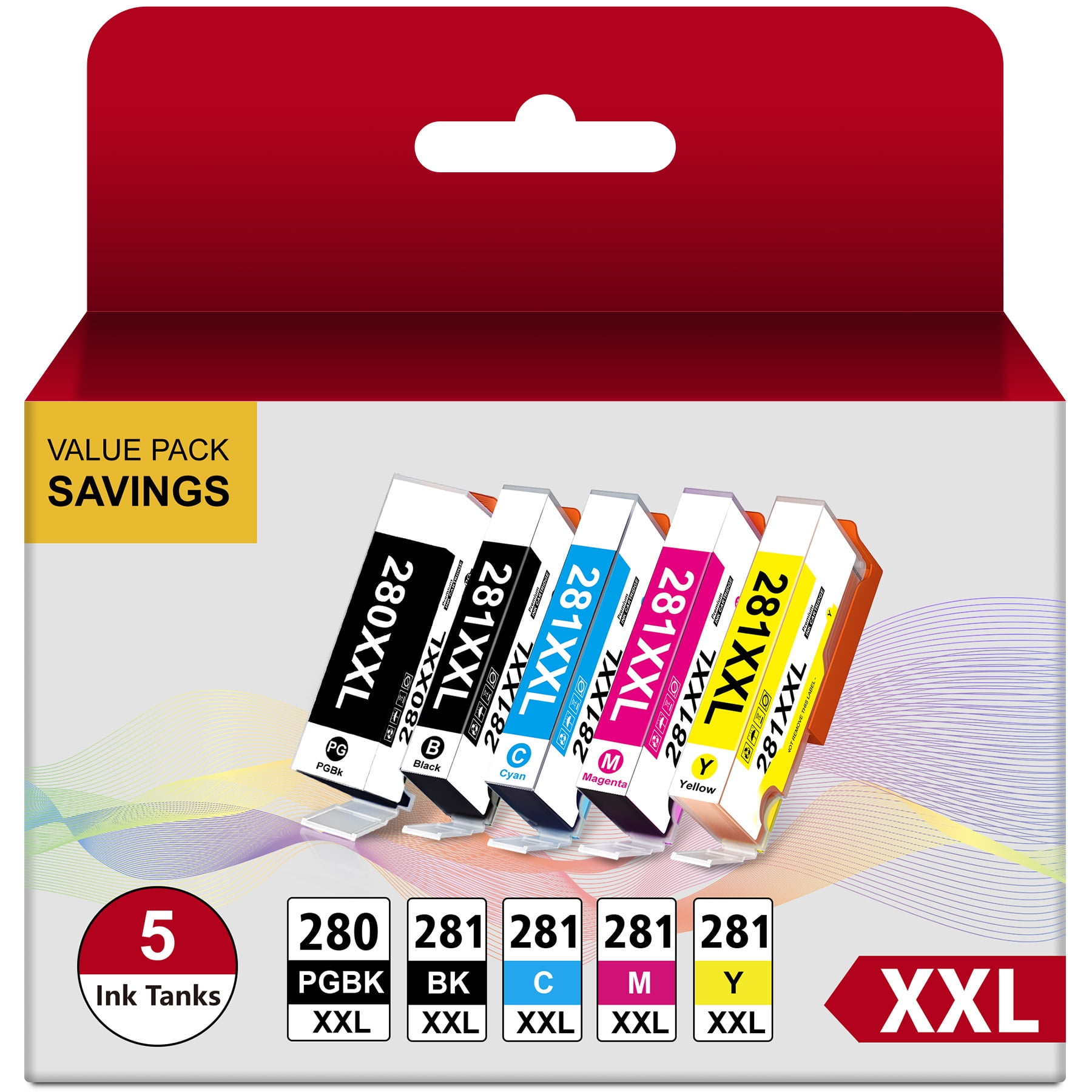 Halofox 280XXL Ink Printer Cartridge 281 PGI-280XXL CLI-281XXL, 5 Pack