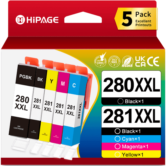 280XXL Compatible with Canon 280 and 281 Ink for Canon Ink 280 and 281 for Canon PIXMA TR8600 TR8500 TR7500 TS8200 Printer (Black Cyan Magenta Yellow)