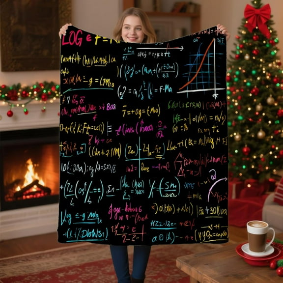 280gsm Flannel Blanket with Mathematical Formulas & Graphs on Black Background - Ultra-Soft Lightweight Throw for Couch, Bed, Dorm | All-Season Machine Washable Student Gift, Science-Themed Home & Of