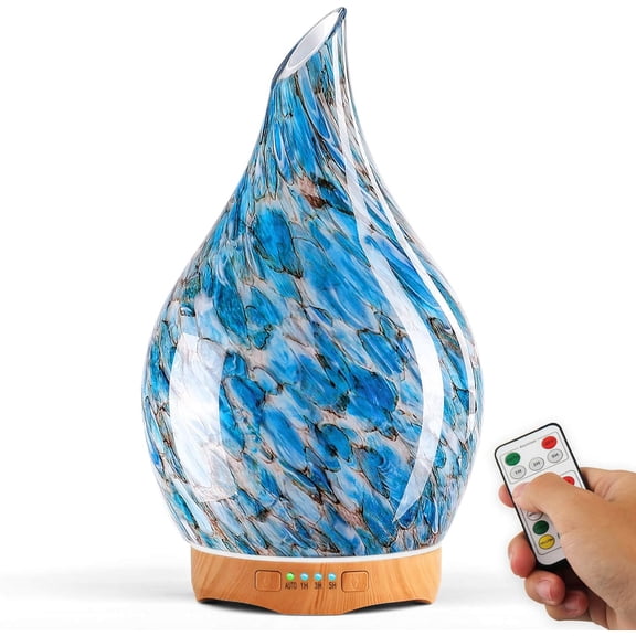 280ml Essential Oil Diffuser Glass Color Changing Aroma Air Diffusers Aromatherapy Ultrasonic Cool Mist Humidifier with Remote Control 7 Running Hours Waterless Auto-Off (Light Blue)