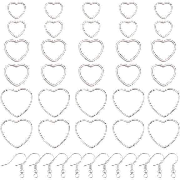 280pcs Earring Making Kit Heart Charms Linking Pendant Earring Beading Component Connectors Heart Links Open Bulk Earring Hooks Jump Rings