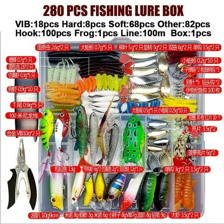 280pcs Fishing Lures Kit for Freshwater Bait Tackle Kit for Bass Trout  Salmon Fishing Accessories Tackle Box Including Spoon Lures Soft Plastic  Worms