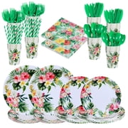 280pcs Summer Vacation Party Supplies Decorations Serve 40, Paper Plates and Napkins Set, Disposable Party Decorations, Plastic Forks Knives Spoons, Paper Plates Napkins Cups Baby Shower Birthday Wed