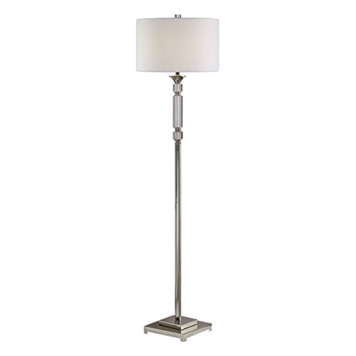 Elegant Polished Nickel and Crystal Floor Lamp with White Linen Shade
