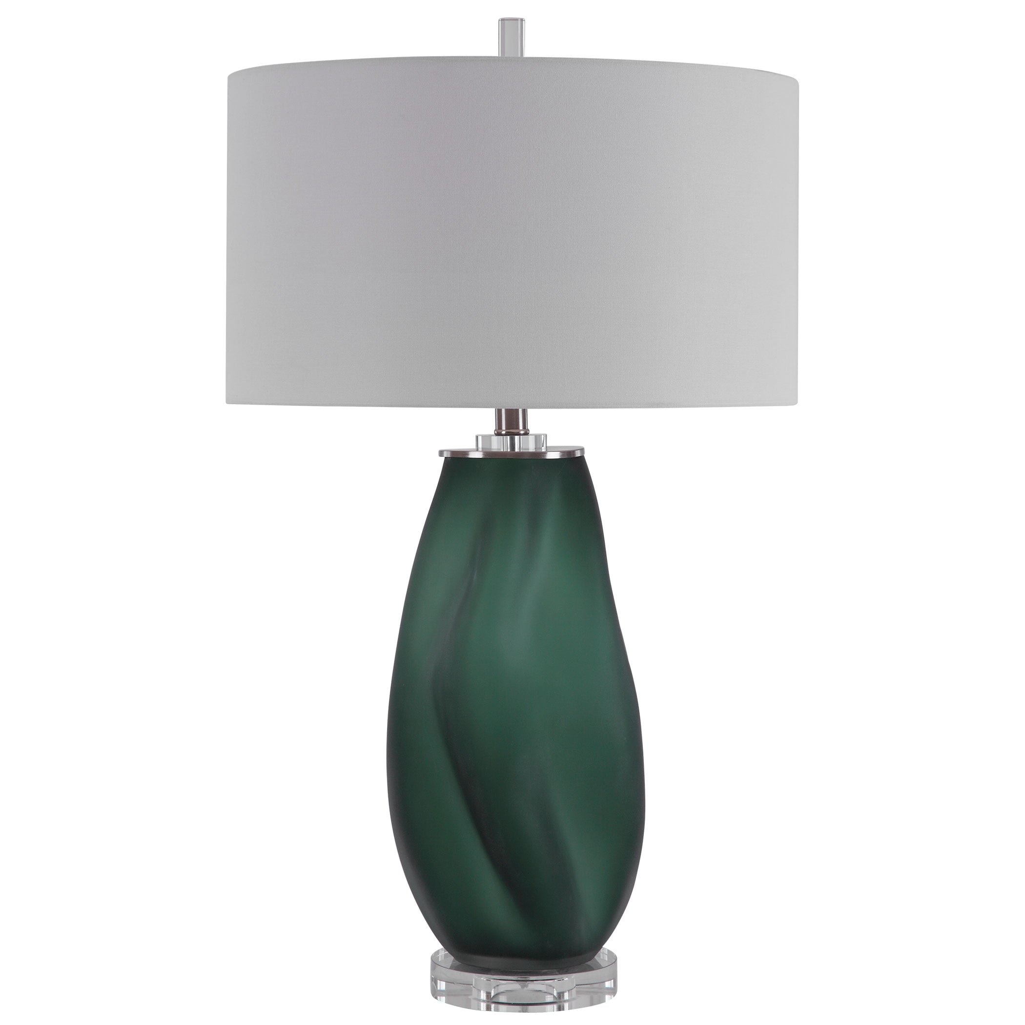 Emerald Green Glass Table Lamp with White Drum Shade