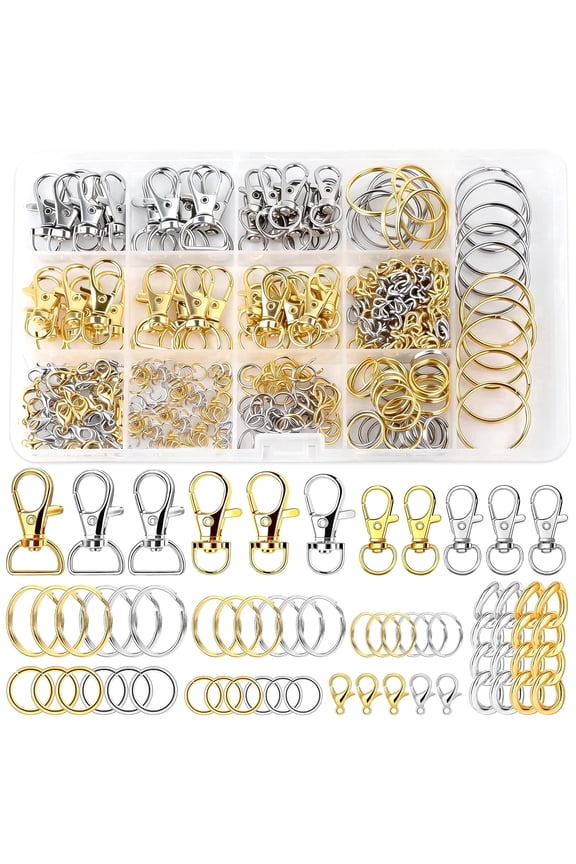 282PCS Keychain Making Kit, Keychain Clip and Key Ring Lobster Clasps, Jump Rings,Key Chains Crafts, DIY Projects and Jewelry Making(Gold Silver)