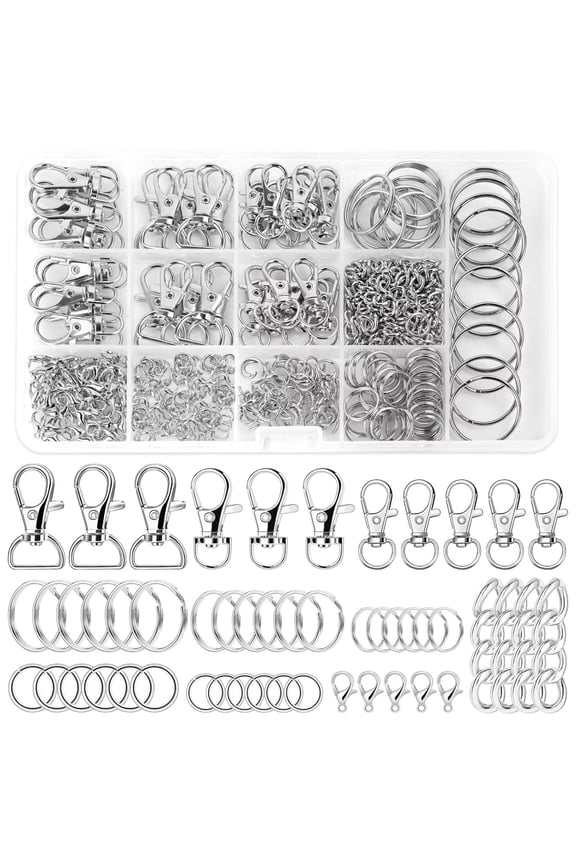 282PCS Keychain Making Kit, Keychain Craft Supplies Including Key Chain Hooks, Lobster Clasps, Key Rings and Jump Rings for Key Chain Making and Jewelry Making(Silver)