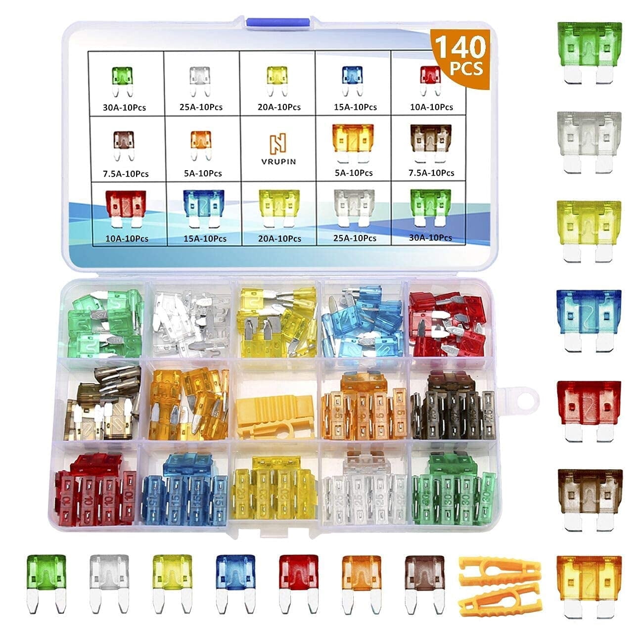 140Pcs Car Fuses Assortment Kit,Car Fuse Kit, BladeType Automotive