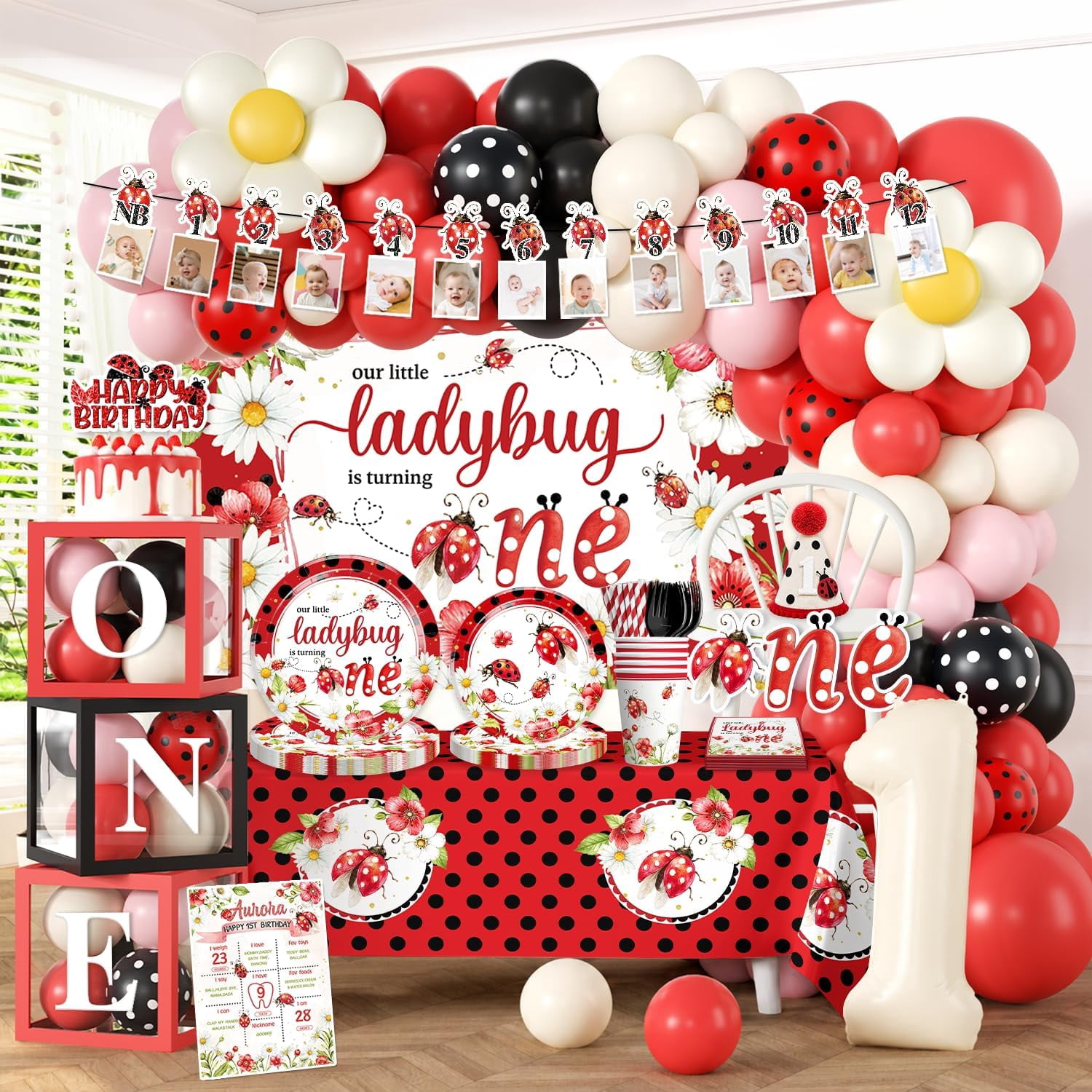 282pcs One Cute Bug Birthday Decor, All-in-One, Set for 25 Guests ...