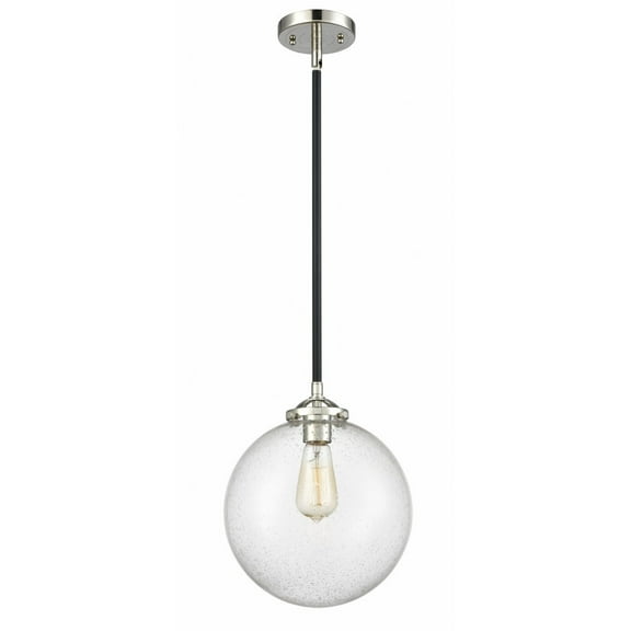 284-1S-BPN-G204-10-Innovations Lighting-Beacon - 1 Light Stem Hung Mini Pendant In Industrial Style-11.38 Inches Tall and 10 Inches Wide-Black