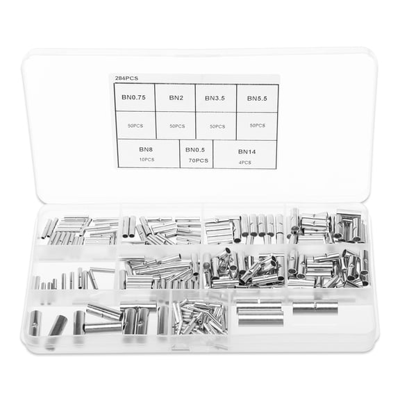 284Pcs Copper Butt Connector Non Insulated Crimp Connector Good Conductivity Butt Splice Terminal with Wire Separation Slot for Car