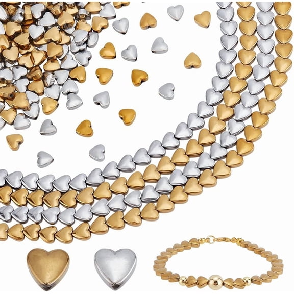 284pcs Heart Beads 6mm Hematite Heart Shape Spacer Beads Golden/Platinum for DIY handcrafting