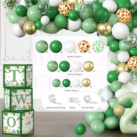 284pcs Two Wild Birthday Decorations Boy, Worry-free One-stop Set for 25 Guests, with Two Wild Birthday Banner Balloons Plates and Backdrop, Easy Setup Jungle Safari 2nd Party Supplies Boy