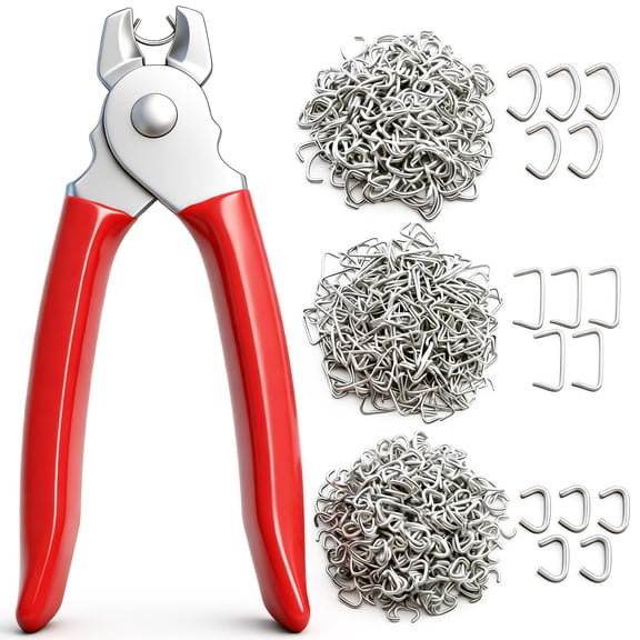 285 pcs Hog Rings with Straight Hog Ring Pliers Kit 3/4" 1/2" 3/8 "Galvanized Hog Rings for Animal Pet CagesRopesBaggingDIY CraftFurniture