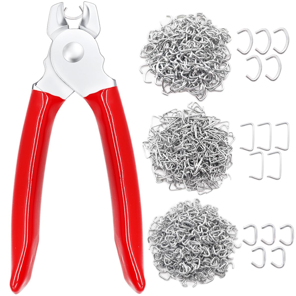 285 pcs Hog Rings with Straight Hog Ring Pliers Kit 3/4" 1/2" 3/8 "Galvanized Hog Rings for Animal Pet Cages、Ropes、Bagging、DIY Craft、Furniture