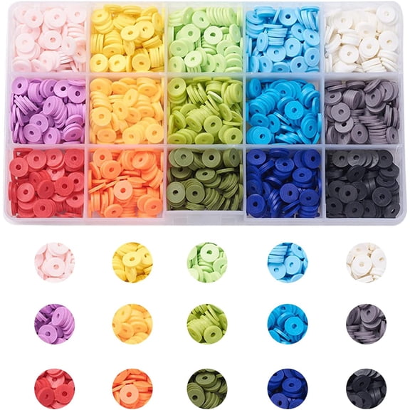 2850~3000 Pieces 6mm Polymer Clay Beads Kit 15 Colors Eco-Friendly Handmade Disc Beads Flat Round Heishi Beads for Bracelet Necklace Jewelry Making 1box
