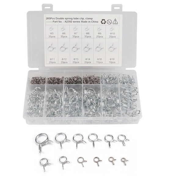 285PCS 12 Sizes Stainless Double Wire Fuel Line Hose Tube Clamp Spring Clips