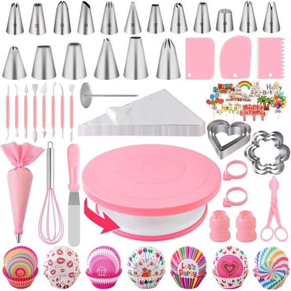 285PCS Cake Decorating Supplies Cake Decorating Kits for Beginners, Cupcake Decorating Tools Baking Supplies Set for Adults, Cake Turntable Stands, Piping Tips & Bags
