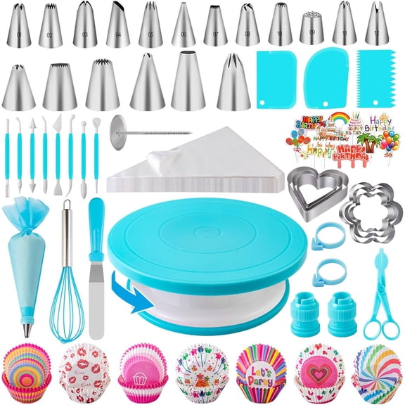 285PCS Cake Decorating Supplies Cake Decorating Kits for Beginners, Cupcake Decorating Tools Baking Supplies Set for Adults, Cake Turntable Stands, Piping Tips & Bags