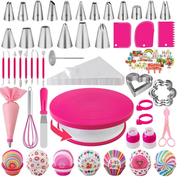 285PCS Cake Decorating Supplies Cake Decorating Kits for Beginners, Cupcake Decorating Tools Baking Supplies Set for Adults, Cake Turntable Stands, Piping Tips & Bags