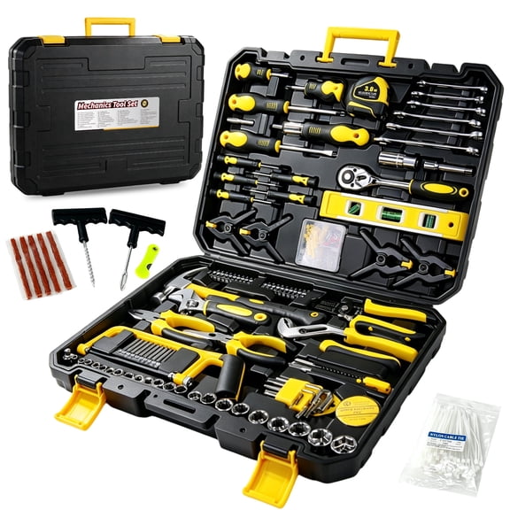 285PCS Tool Set for Household, Auto, Motorcycle Repair – Portable Hand Tool Kit with Plastic Storage Case, Sockets, Wrenches, Pliers, Hammer, Screwdrivers