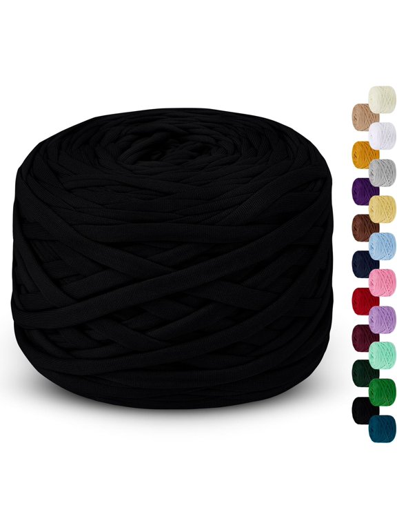 285g T Shirt Yarn for Crocheting 109 Yards Elastic Ribbon Thick Crochet Fabric Knitting T-Shirt Bag, Blanket, Basket, DIY Projects, Home Decor (Black) Black 2.2cm x 109yards