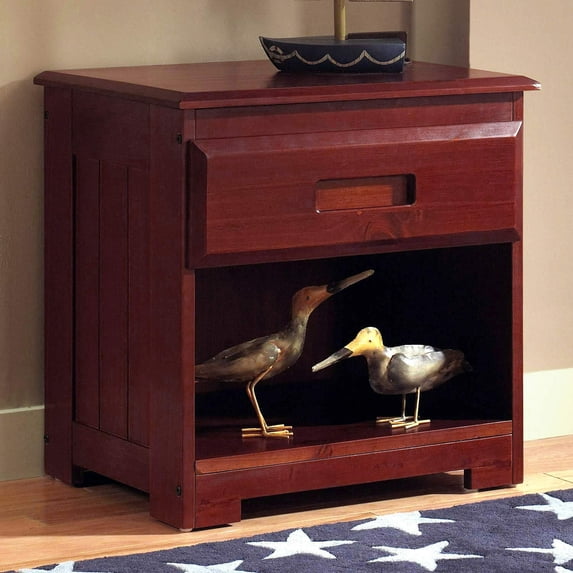 2860, Solid Pine Nightstand with One Drawer and Open Storage in Merlot