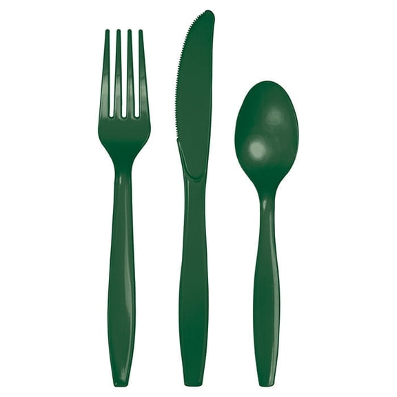 288/Case Bulk Hunter Green Assorted Plastic Cutlery