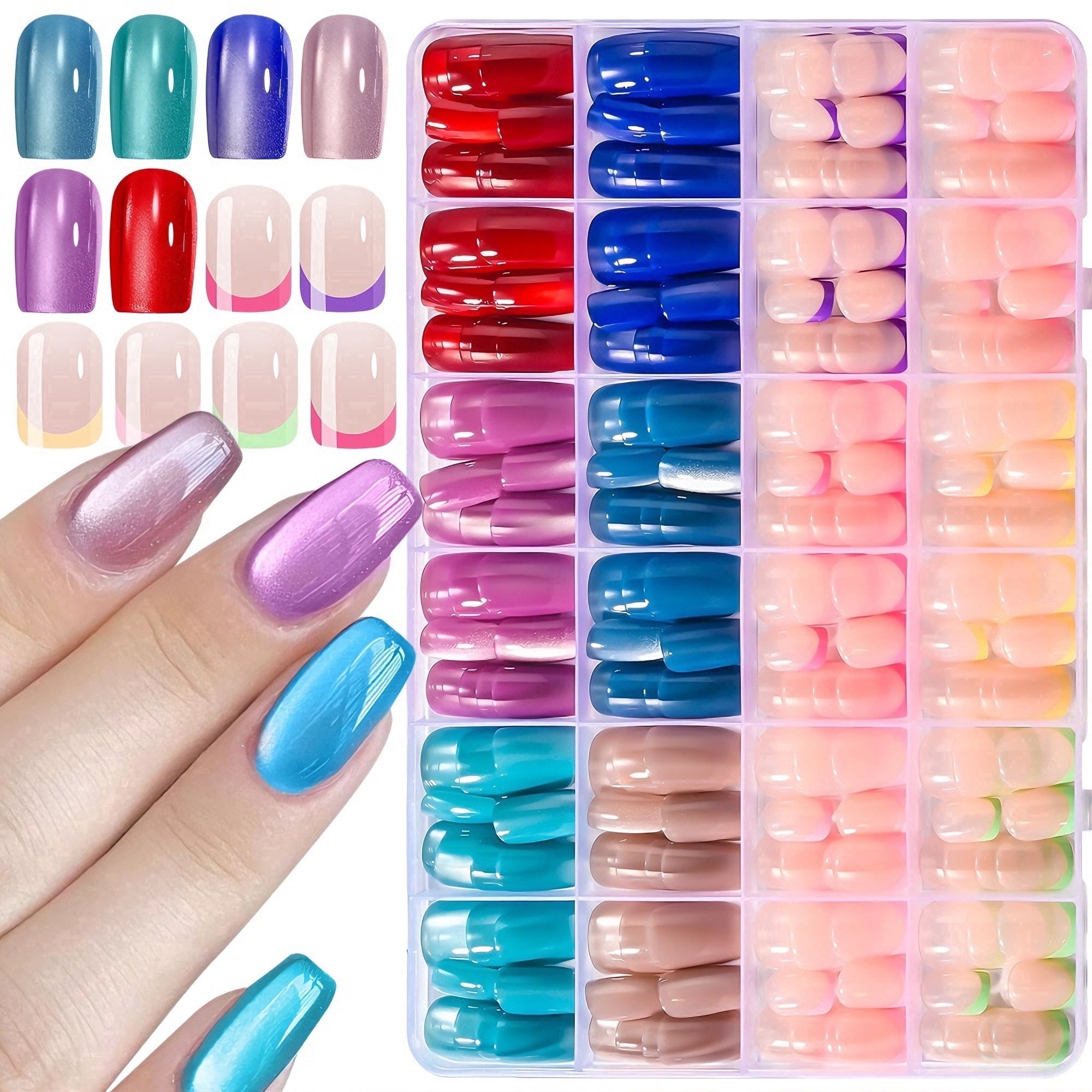 Nails Packet 288 PCS Short Squoval Press on Nails Kit, 12 Colors Fake Nails ...