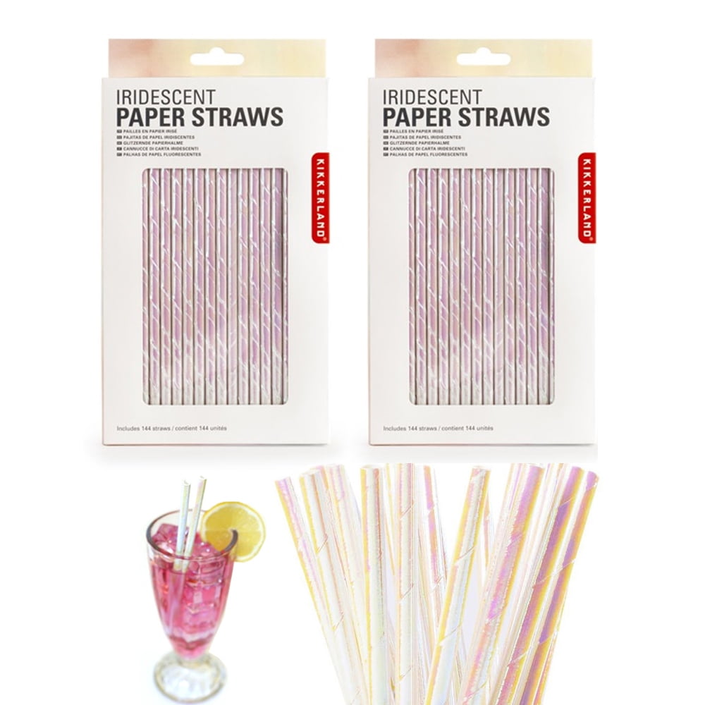 ALLTOPBARGAINS 288 Pc Kikkerland Paper Straws Biodegradable Food Safe Iridescent Holographic