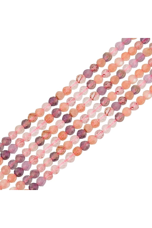 288 Pcs 3mm Natural Faceted Strawberry Quartz Bead Super Seven Gemstone Loose Beads Round Stone Beads for DIY DIY Bracelet Necklace Jewelry Making Collection(2 Strands)