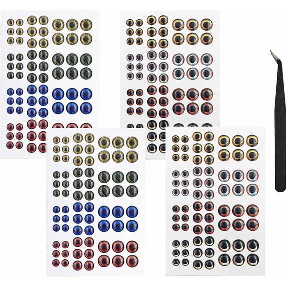 288 Pcs Fish Eyes for Lures Making, 3 Sizes 6mm-10mm Large Fishing Lure Eye Assortment, 5D Holographic Self-Adhesive for Fly Tying DIY Jig Heads, Epoxy Lightweight