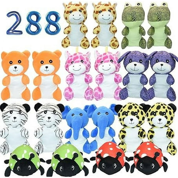 288 Pieces Small Stuffed Animals Bulk 7 to 9 Inch Wholesale Plush Toys 10 Styles for Kids Birthday Party Favors, Claw Machine Toys, Charity and Donation Drives, School Prizes