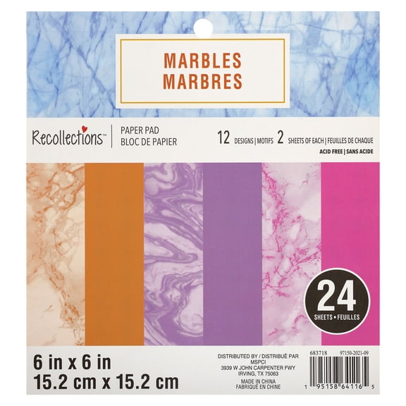 Recollections 288 Sheets 6" x 6" Marbles Paper Pad - Acid Free Paper for Scrapbooks, Invitations, Greeting Cards, and Arts & Crafts - Bulk Pack