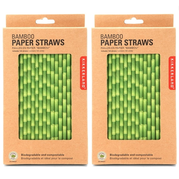 288 x Kikkerland Bamboo Design Paper Straws Biodegradable Party Supplies Wedding