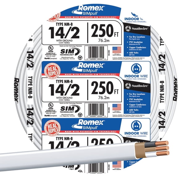 28827455 Non-Metallic Romex Sheathed Cable With Ground, Copper, 14/2, 250-Ft. - Quantity 60