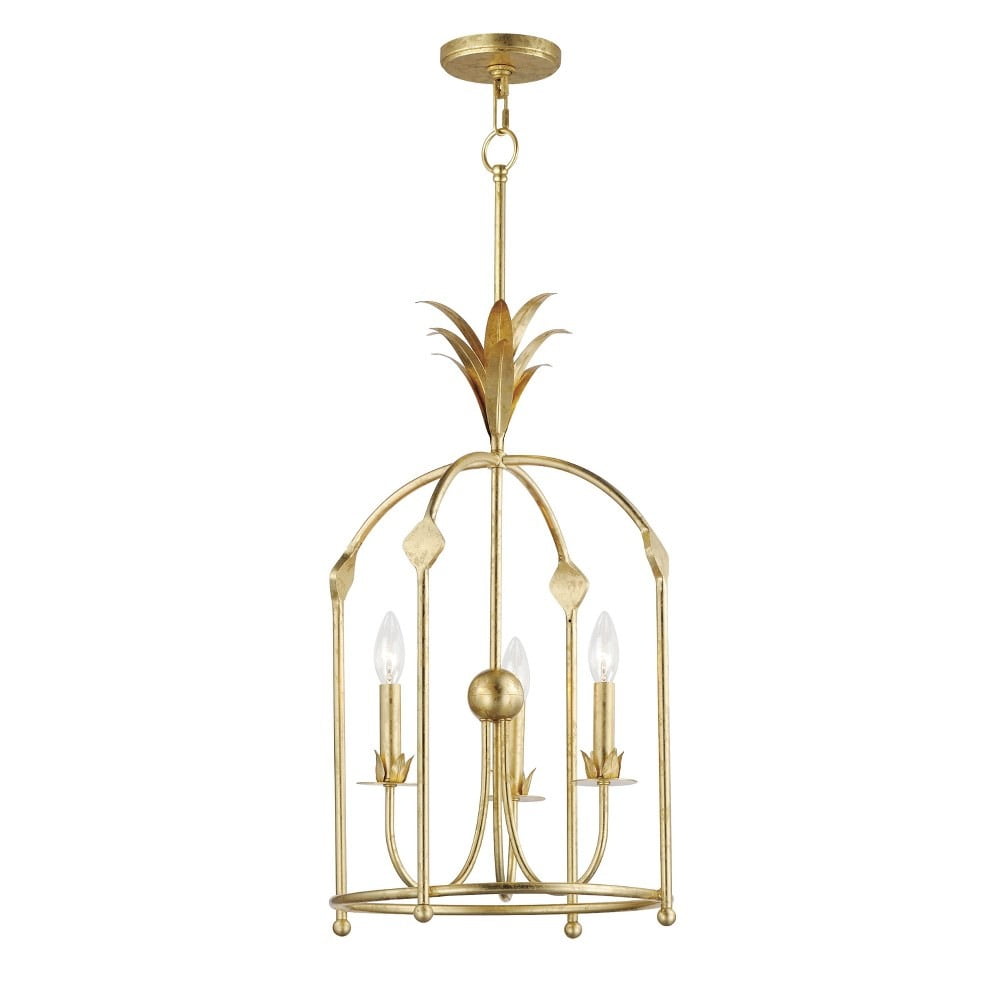 Gold Leaf 3-Light Birdcage Chandelier with Candle Bulbs