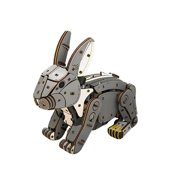 288PCS 3D Wooden Rabbit Puzzle Model, DIY Mechanical Bunny Assembly Kit, Wind-Up Jumping Desktop Ornament Craft Building Set(White)