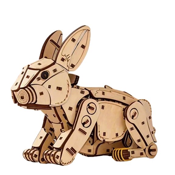 288PCS 3D Wooden Rabbit Puzzle Model, DIY Mechanical Bunny Assembly Kit, Wind-Up Jumping Desktop Ornament Craft Building Set(Yellow)