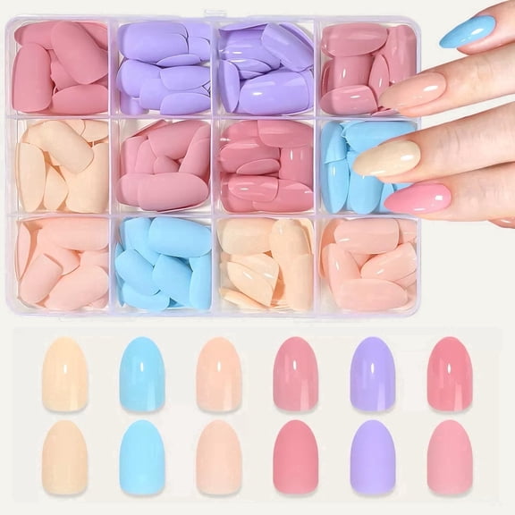 288PCS Almond Press on Nails Set, 6 Colors Glossy & Matte False Nails, Full Cover Reusable Wearable Nail Art Tips for Women Girls, Soft Gel Fake Nails for DIY Manicure