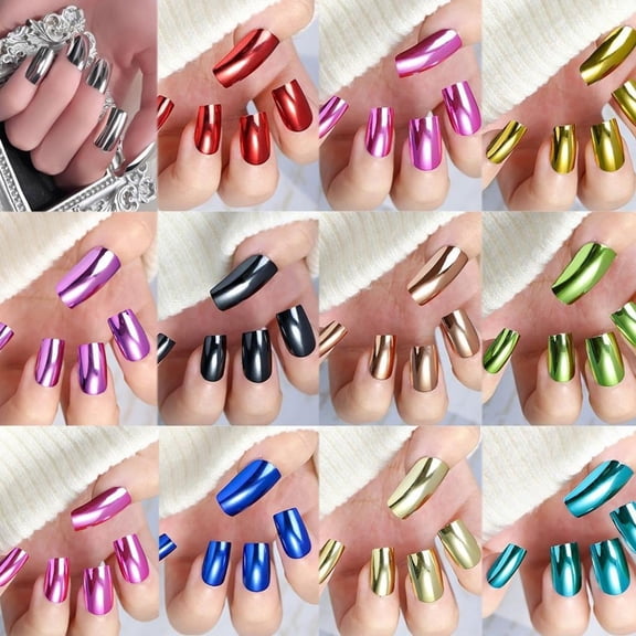 288Pcs Metallic Holographically Full Cover False Nail Medium Square Stick ons