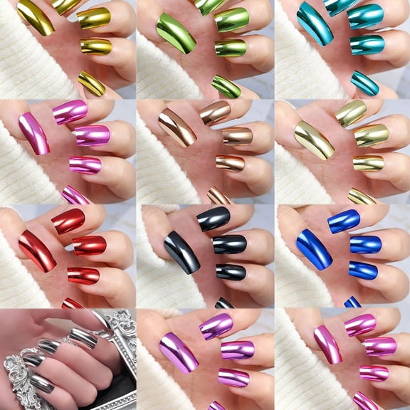 288Pcs Square On Nails With Holographically Metallic Gloss Acrylic Manicure Nails Art For Parties