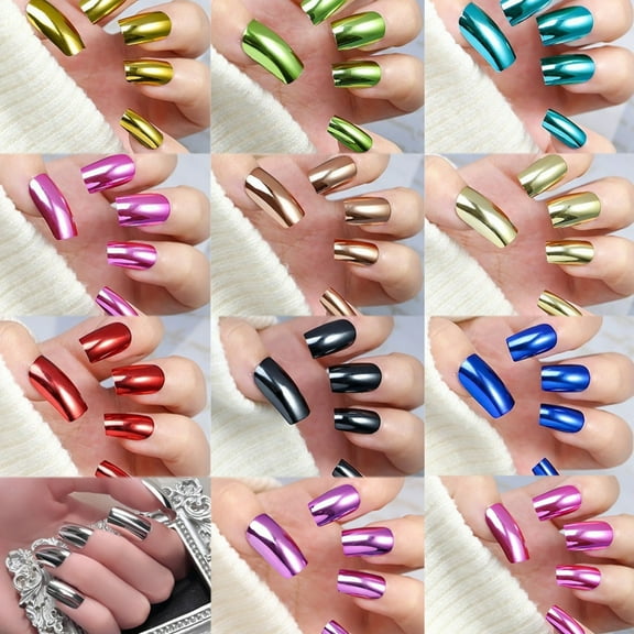 288Pcs Square Press on Nails With Holographically Metallic Glossy False Nails Full Coverage Acrylic Nails Art for Women