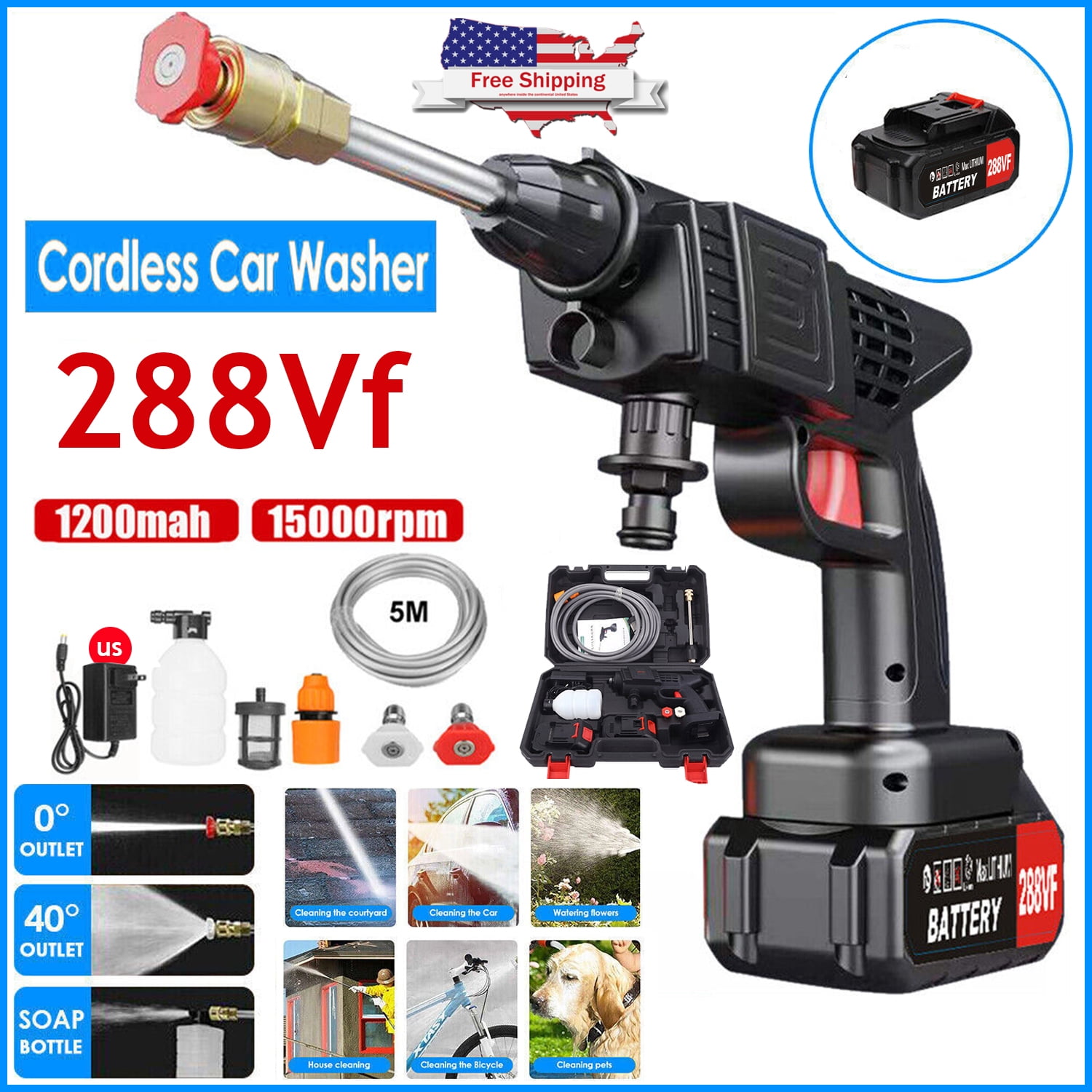 Cordless Pressure Washer, Electric 21V Portable Pressure Washer, Handheld  Power Cleaner Water Gun with 2 Adjustable Nozzles for Car Detailing, Fence
