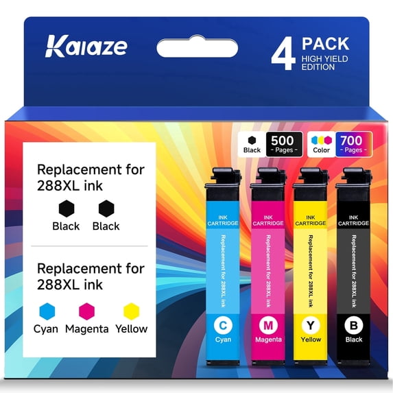 288XL Ink cartridge for Epson 288 Ink Cartridges Combo Pack Works with XP-440 XP-430 XP-446 XP-330 XP-340 XP-434 Printers (1 Black, 1 Cyan, 1 Magenta, 1 Yellow)