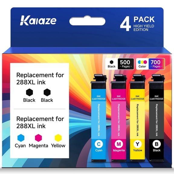 288XL Ink cartridge Compatible for Epson 288 Ink Cartridges Combo Pack Works with XP-440 XP-430 XP-446 XP-330 XP-340 XP-434 Printers (1 Black, 1 Cyan, 1 Magenta, 1 Yellow)